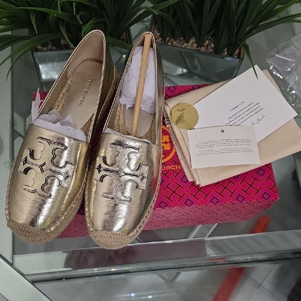 Tory Burch Gold Espadrille Shoes